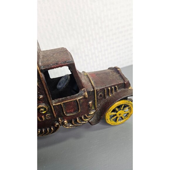 Vintage Cast Iron Overland Circus Elephant Cage Toy Truck Brown & Yellow - Picture 5 of 10